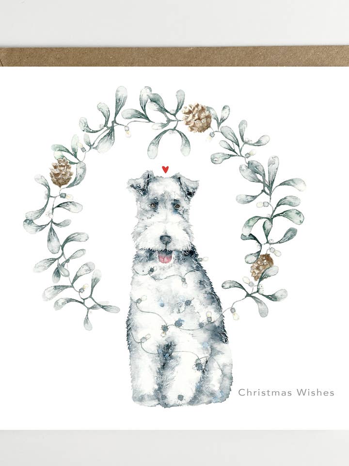 Christmas wreath dog for wholesale by Dotty Dog Art