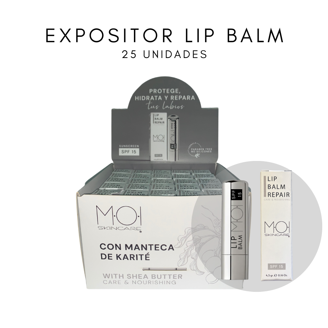 sesioMWorld - M·O·I Professional - Wholesale Retailer Display - Beauty & Wellness - Display 25 units LIP BALM REPAIR SPF100