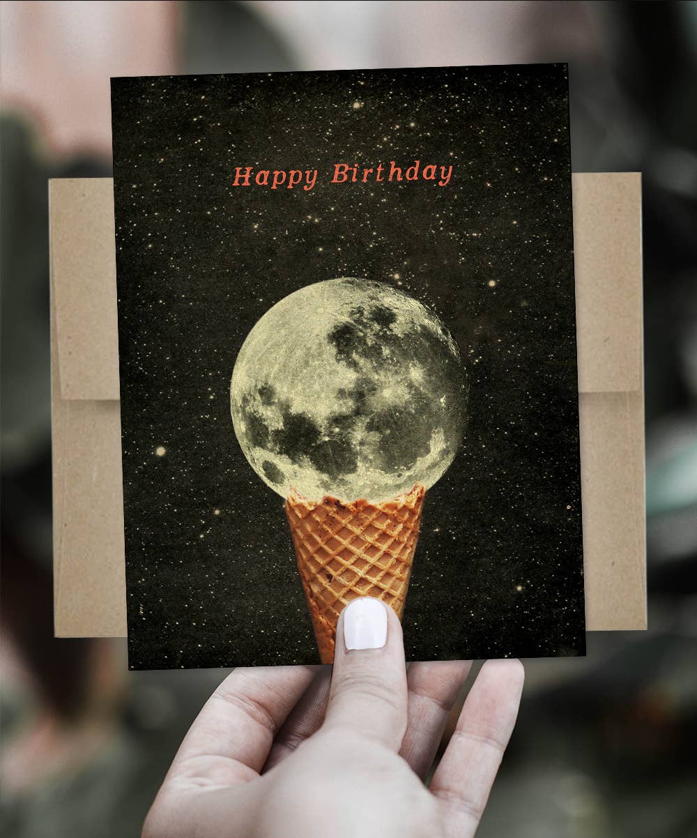 The Galek Sea - Venta al por mayor Tarjetas de cumpleaños - Tarjeta de Happy Birthday Moon Helado Cono1