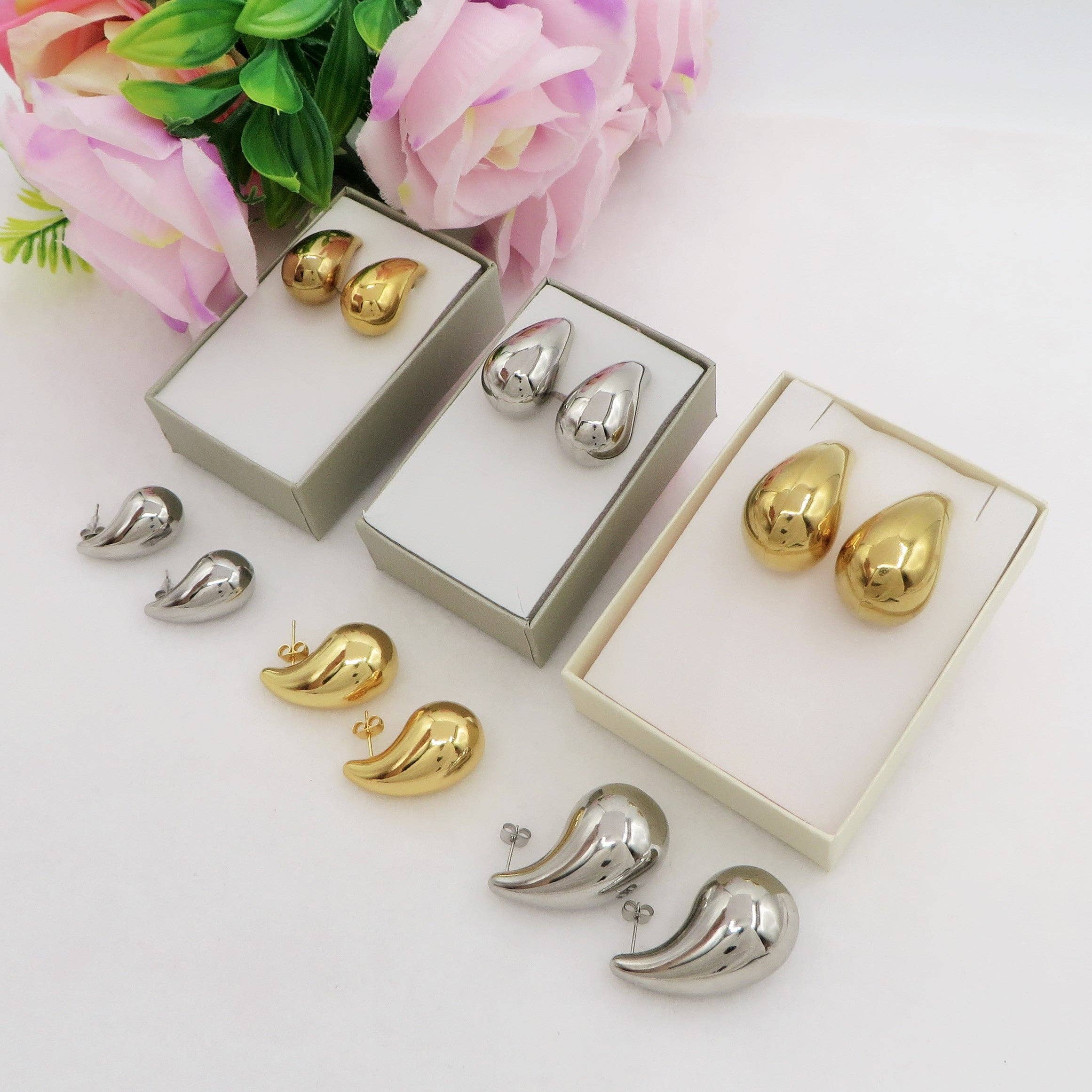 Daemon srls – Engroshandel Hængeøreringe og creoløreringe – DROP 4 størrelser - rustfrit stål ~ par tunge dråbeøreringe19