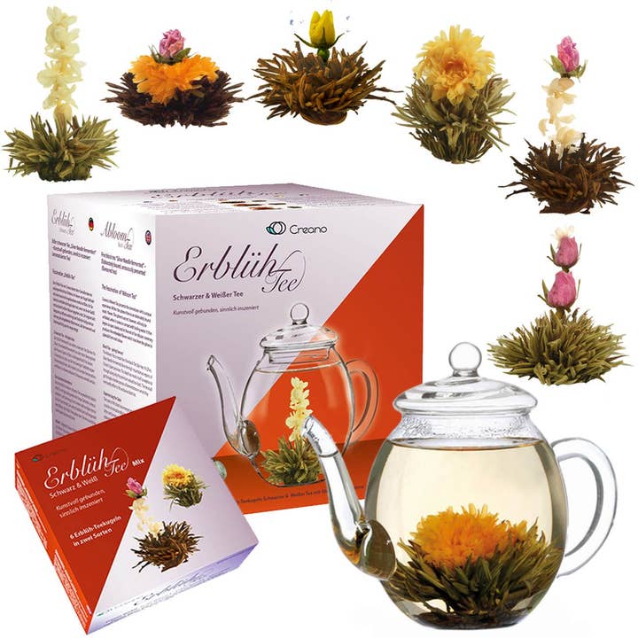 Creano – wholesale Tea set – Creano tea flowers mix - gift set blooming tea with glass jug