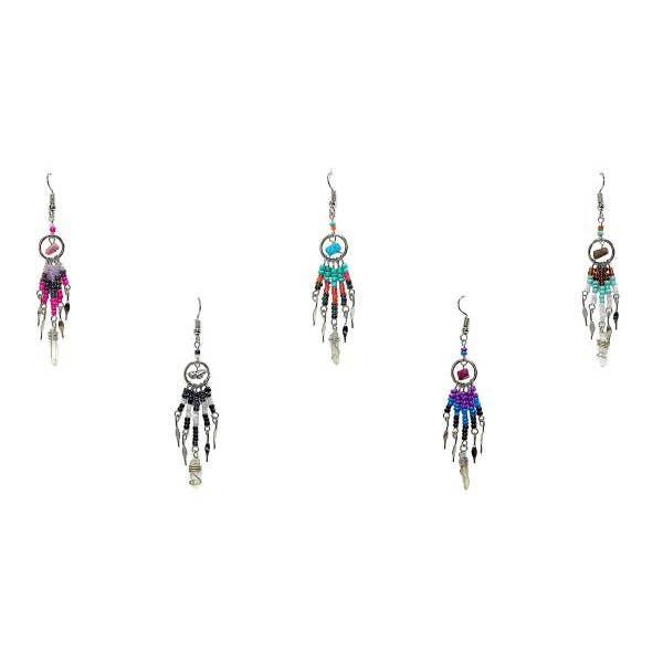 Chip Stone Metal Hoop Long Beaded Crystal Dangle Earrings for wholesale by Pichincha