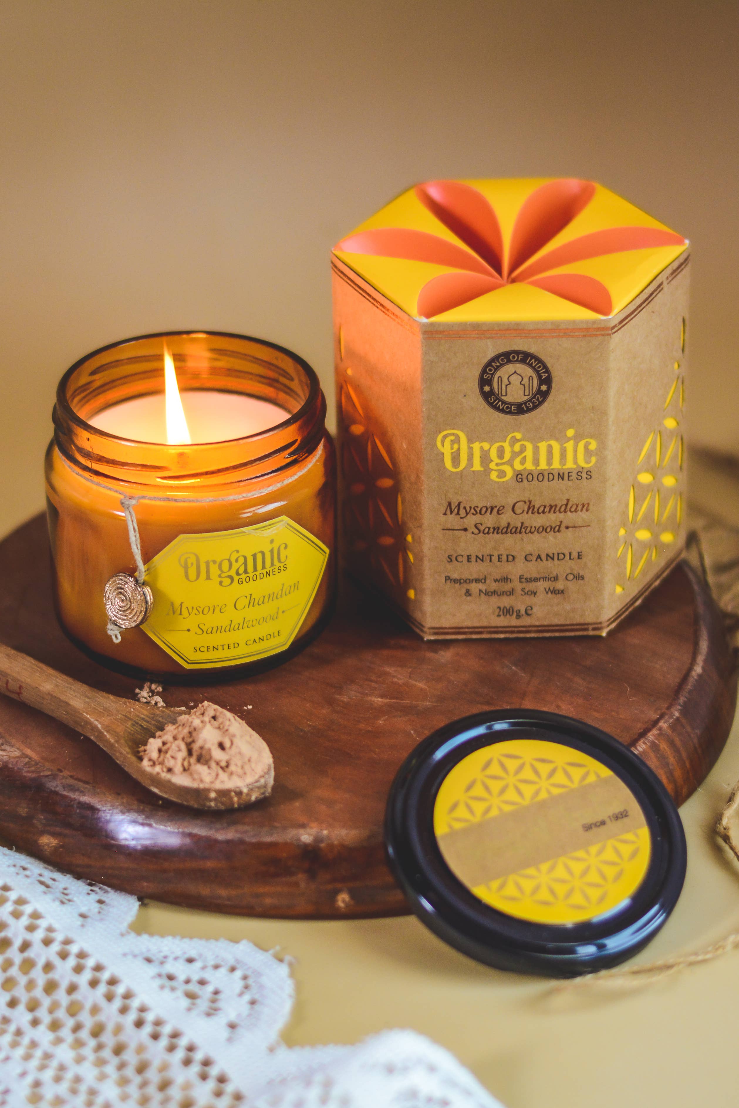 R. Expo/Song of India - Vendita all'ingrosso Candela in vasetto - Candela biologica profumata al sandalo in contenitore di vetro ambrato2