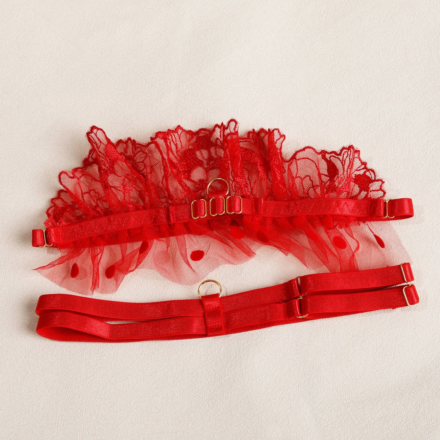 Sweetkama - Venta al por mayor Conjunto de lencería - Mujer - Conjunto de Lencería de 3 Piezas con Encaje Floral y Malla de Lunares para Damas SKLG408528