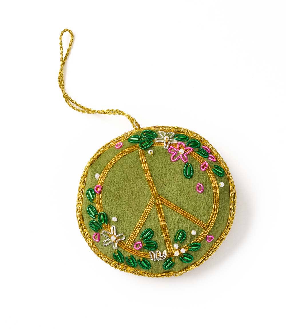 Larissa Plush Floral Peace Sign Beaded Fabric Ornament for wholesale by Matr Boomie Fair Trade