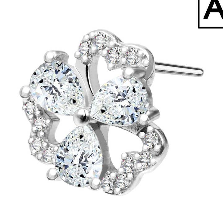 Silver Stud Earrings Clover Lobe Earring - POS-010 for wholesale by Awaken