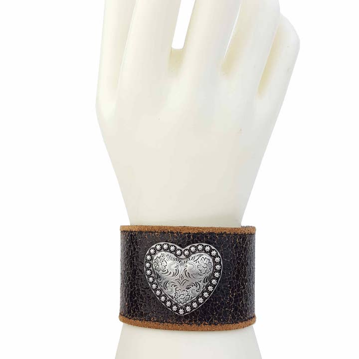 Axesoria West - Wholesale Bangle Bracelet - Vintage w. Distressed Leather Band w. Heart Concho3