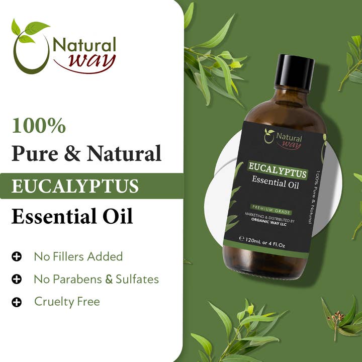 Organic Way LLC - Wholesale Essential oil - Natural Way Eucalyptus Essential Oil | Premium Grade Essential Oils for Hair Care, Oil for Skin, Aromatherapy, & Diffuser | Essential Oil for Skin Tag Remover, Massage Oil & Humidifier Use | 4 Fl Oz (120 mL)1