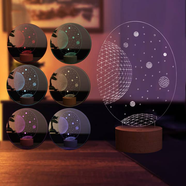STUDIO BYLAMP - Wholesale Accent/bureaulamp - 3D Galaxy LED-lamp | houten batterij en USB-kabel