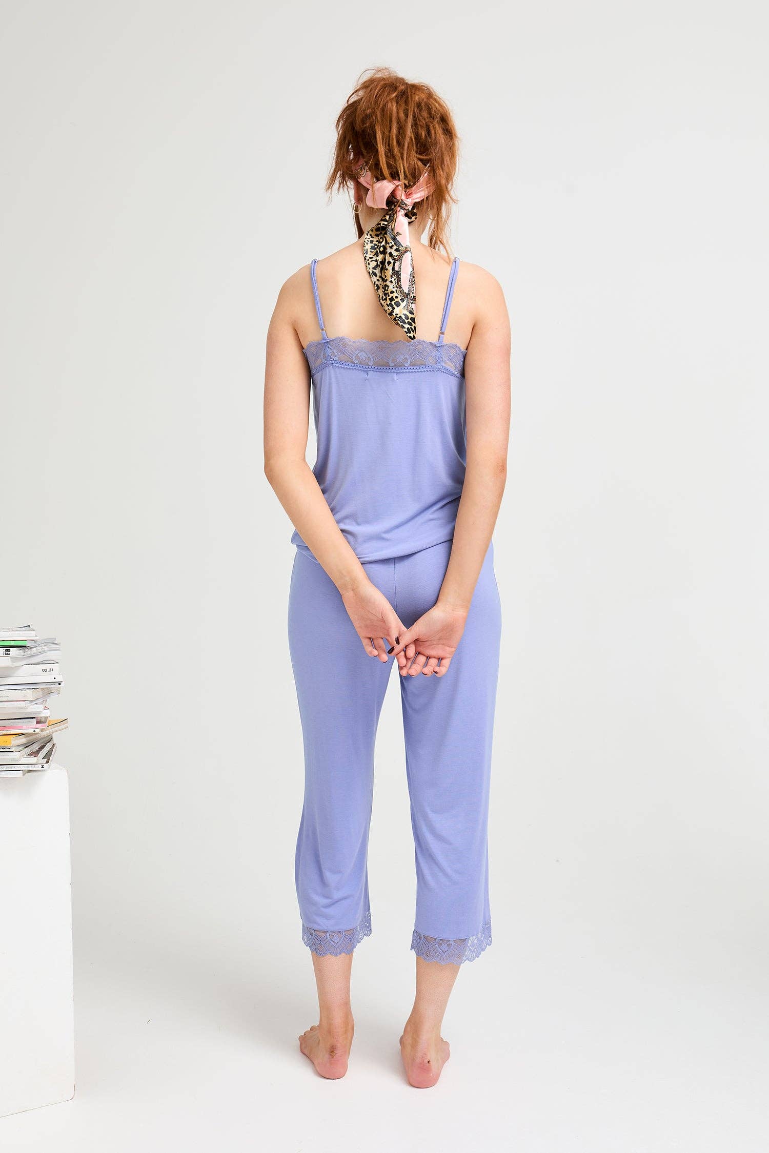 Bamboo Lace Cami Cropped Trouser Pyjama Set in Heather for wholesale on Faire2