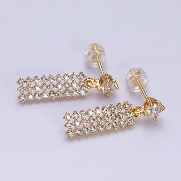 Brincos Drop Tag Tad 16K Clear Micro Paved CZ Tag Drop por atacado de Aim Eternal