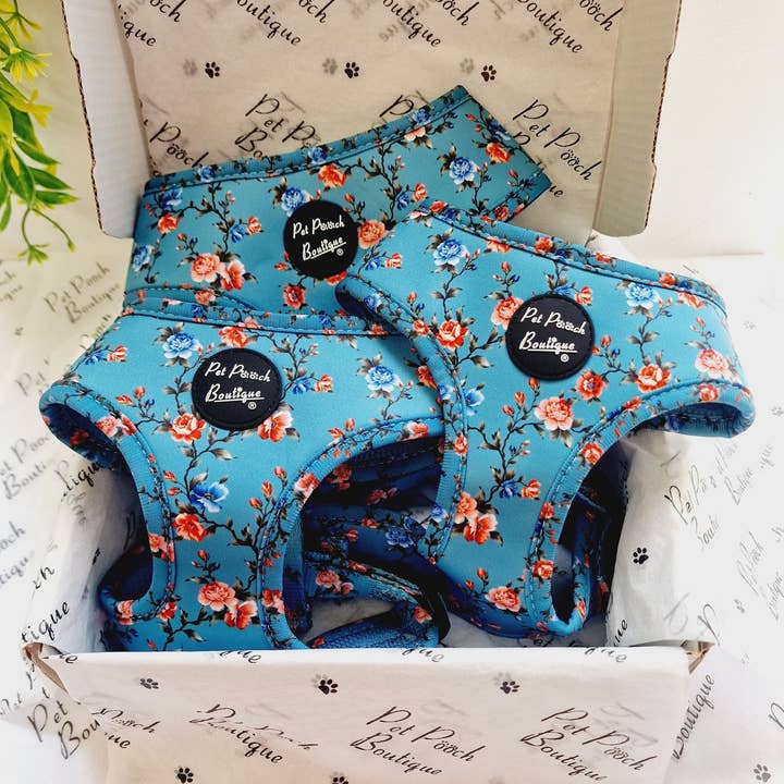 Rosie Rose Cornflower Blue Floral Dog Harness - wedding for wholesale by Pet Pooch Boutique