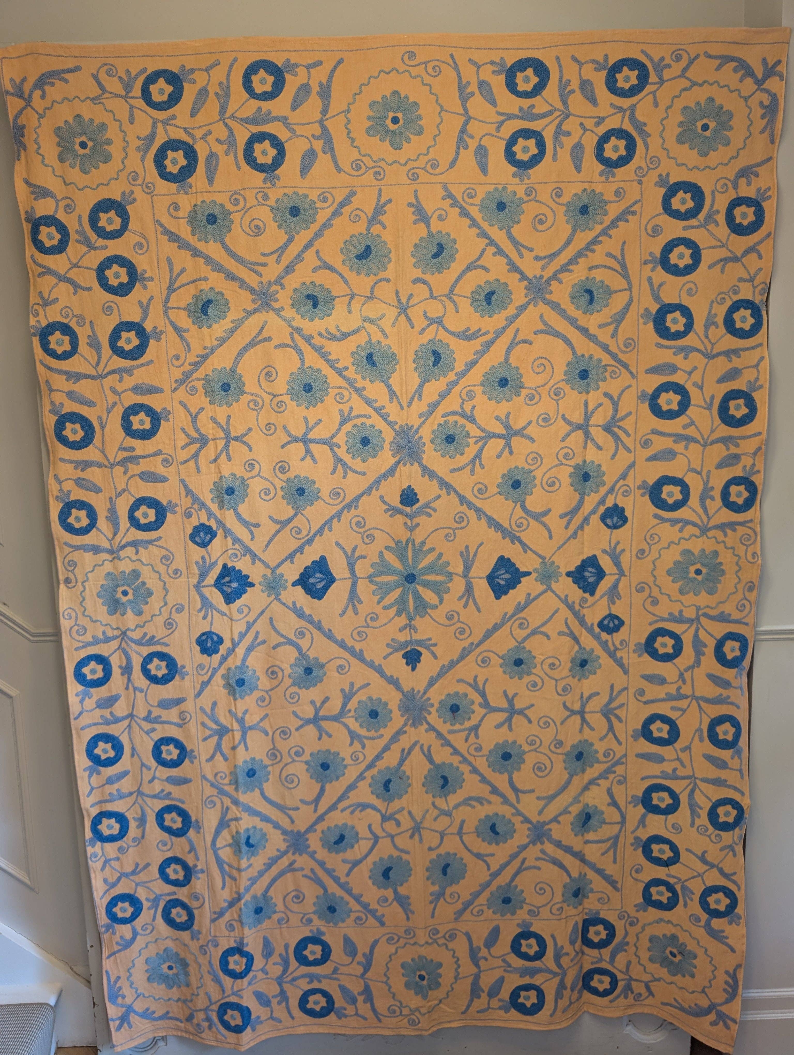 LNH EDIT - Vendita all'ingrosso Plaid - Suzani 014, apricot blues - coperta in cotone con ricamo dettagliato1