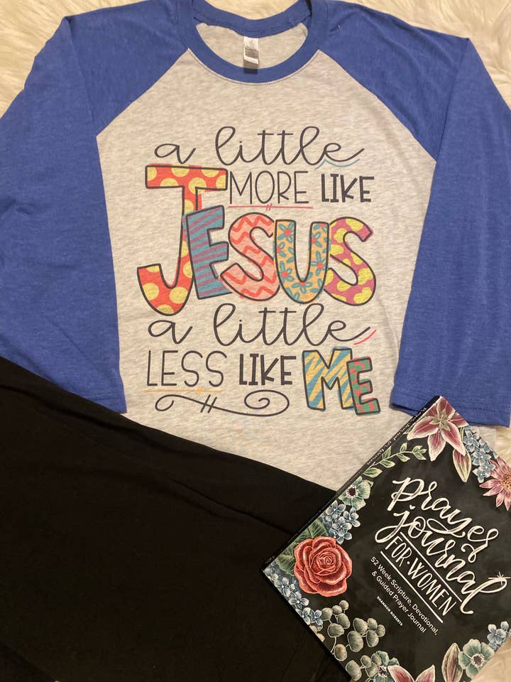 Un peu plus comme Jésus Moins comme moi Raglan Sublimation pour la vente par Neat Creations