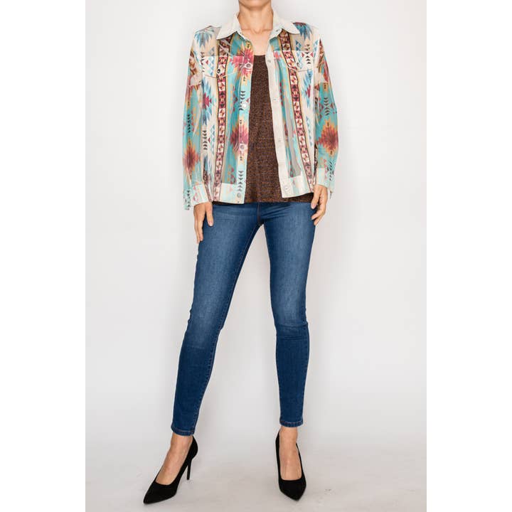 Faux Suede Mesh Trimmed Detailed Jacket - OLS-4820BG-NEW TURQ for wholesale by Origami Apparel ~ Lace and Crochet inspired