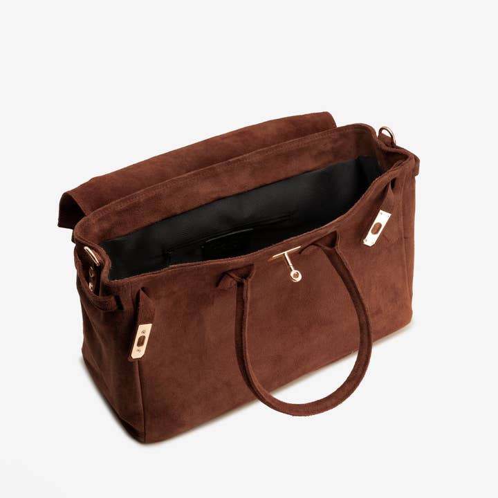 Poemia s.r.l. - Wholesale Top Handle Bag - Women's - ROMA Suede Leather - Cognac