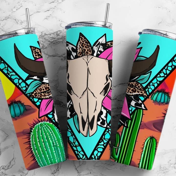 Bunter Bullskull-Becher für den Großhandel von Texas Petunias Boutique