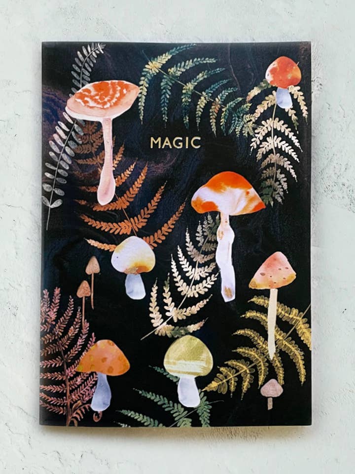 A5 Mushroom meander recycled lined notebook for wholesale by Nikki Strange