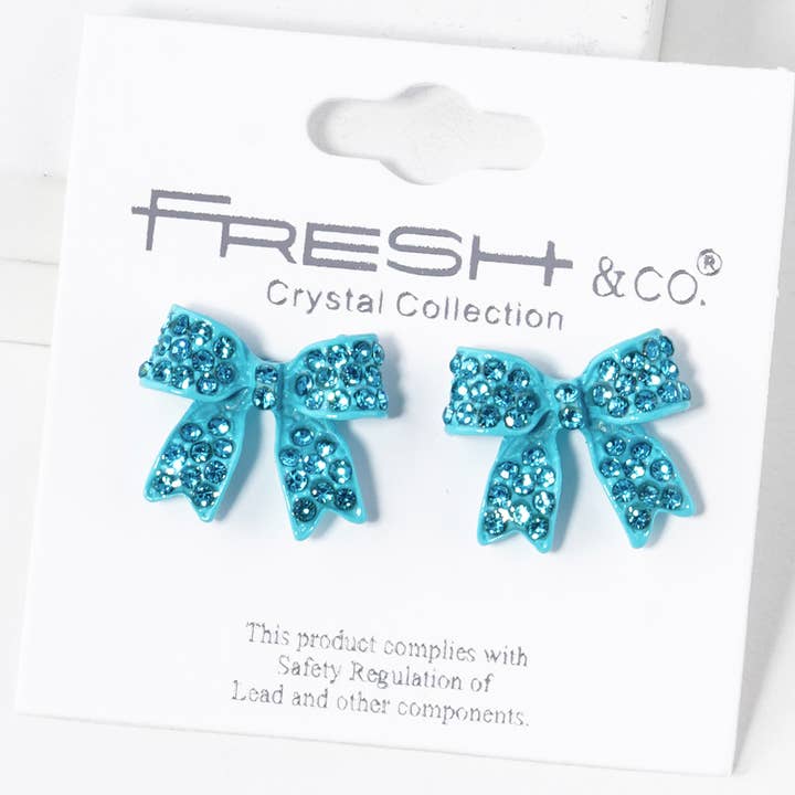 Fashion City - Wholesale Stud/Post Earrings - Rhinestone Bow Shape Post Earrings