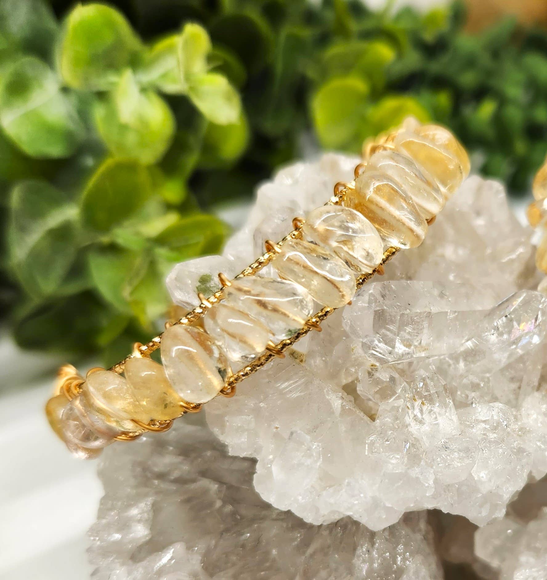 Meraki Gemstones - Wholesale Cuff Bracelet - Citrine Bangle/ Cuff Wire Wrapped Bracelet-18kt. Gold Overla