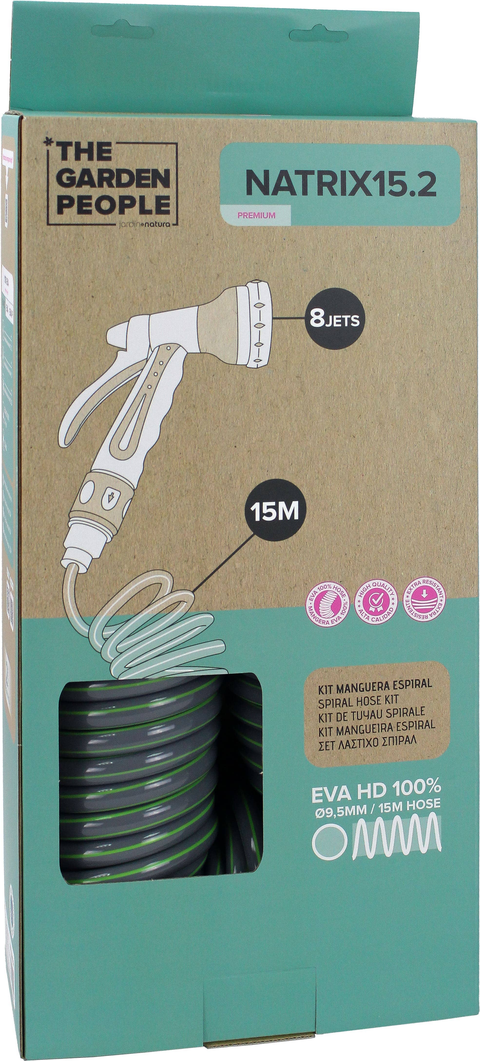 JARDIN Y NATURA OUTDOOR & GARDEN PRODUCTS SL - Wholesale Garden Tool - EVA HQ bicolor 15-meter spiral hose - Natrix 15.20