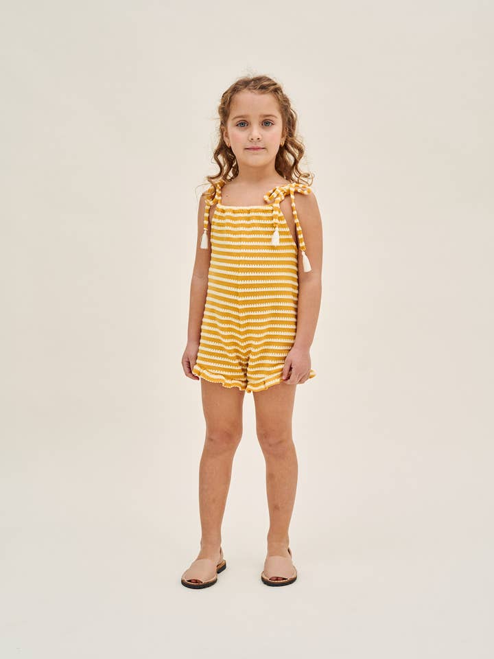 Meisjes korte romper met mosterd- en gele strepen voor wholesale door Dadati