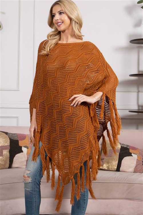 MYS Wholesale Inc - Wholesale Poncho - Women's - Knitted Net Wave Pattern Fringe Tassel Poncho32