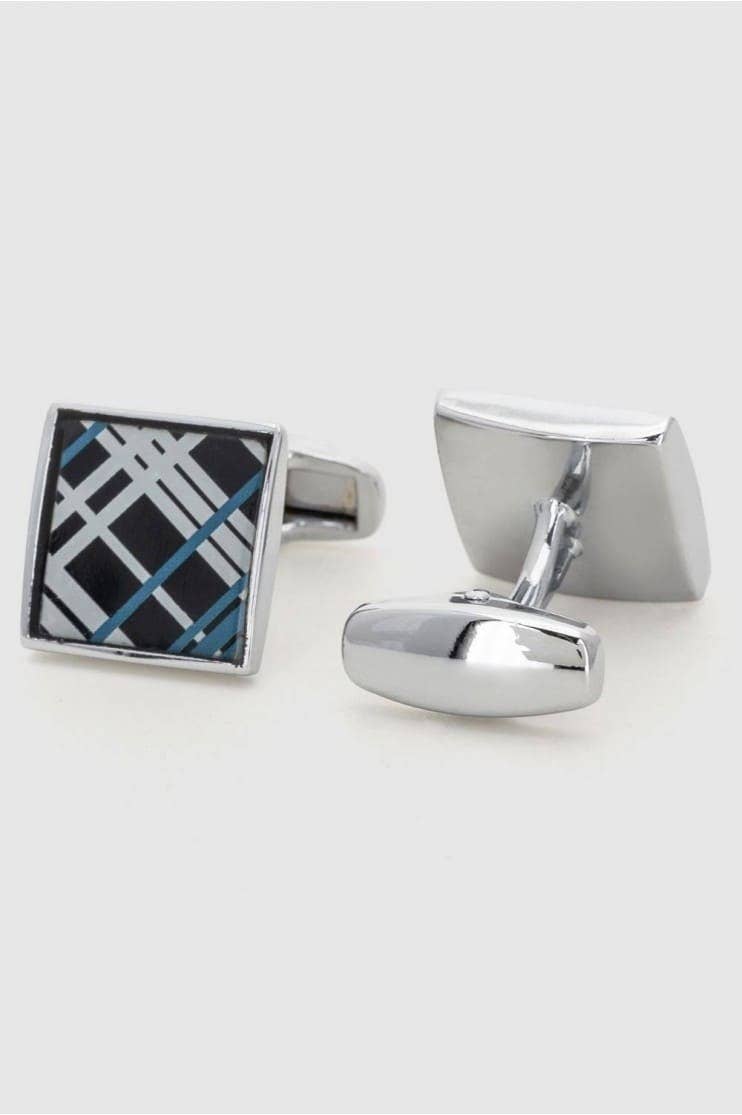 Miscellaneous Original Men's Cufflinks – Creative Designs – 100% Rhodium – Black Striped Square Model for wholesale on Faire0