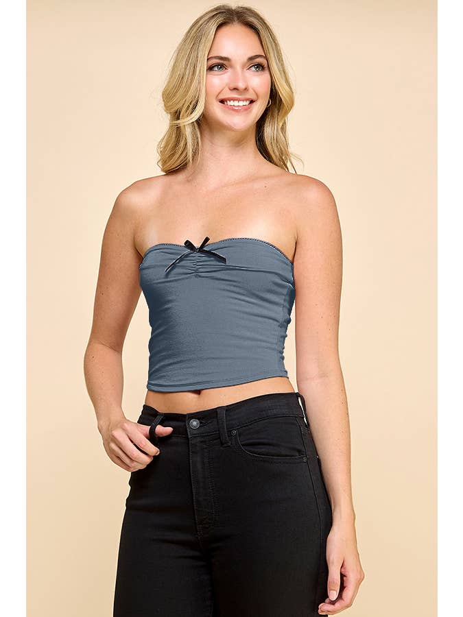Heart & Hips - Wholesale Knit Top - Women's - JU52438A - STRAPLESS TUBE TOP WITH AN EXTENDED SATIN BOW15