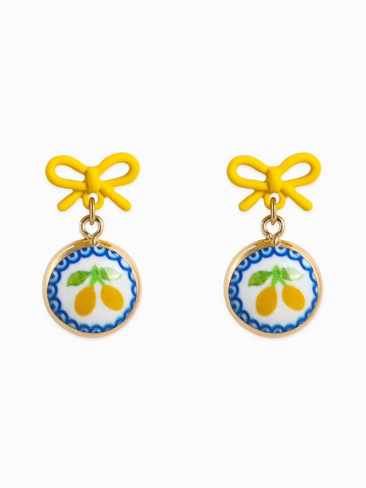 Ceramic Lemon Pop Bow Earrings for wholesale by Sessori