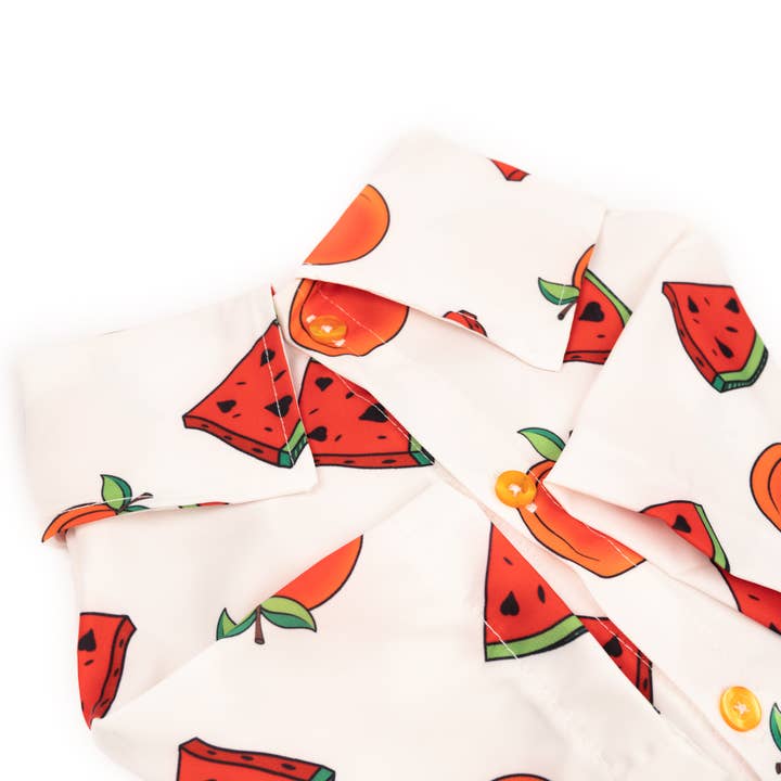 Chemise d’été pour chien Tutti Frutti avec pastèques et pêches pour la vente par Hey Bert