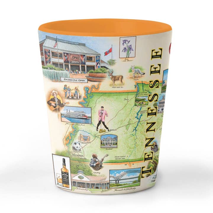 Bicchierino in ceramica con mappa del Tennessee per la vendita all'ingrosso da parte di XPLORER MAPS