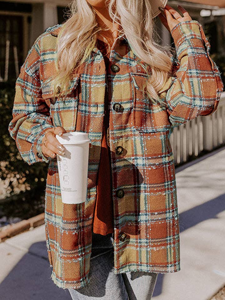 Lovesoft - Wholesale Shirt Jacket/Shacket - Women's - Oversized Flap Pockets Plaid Shacket with Slits