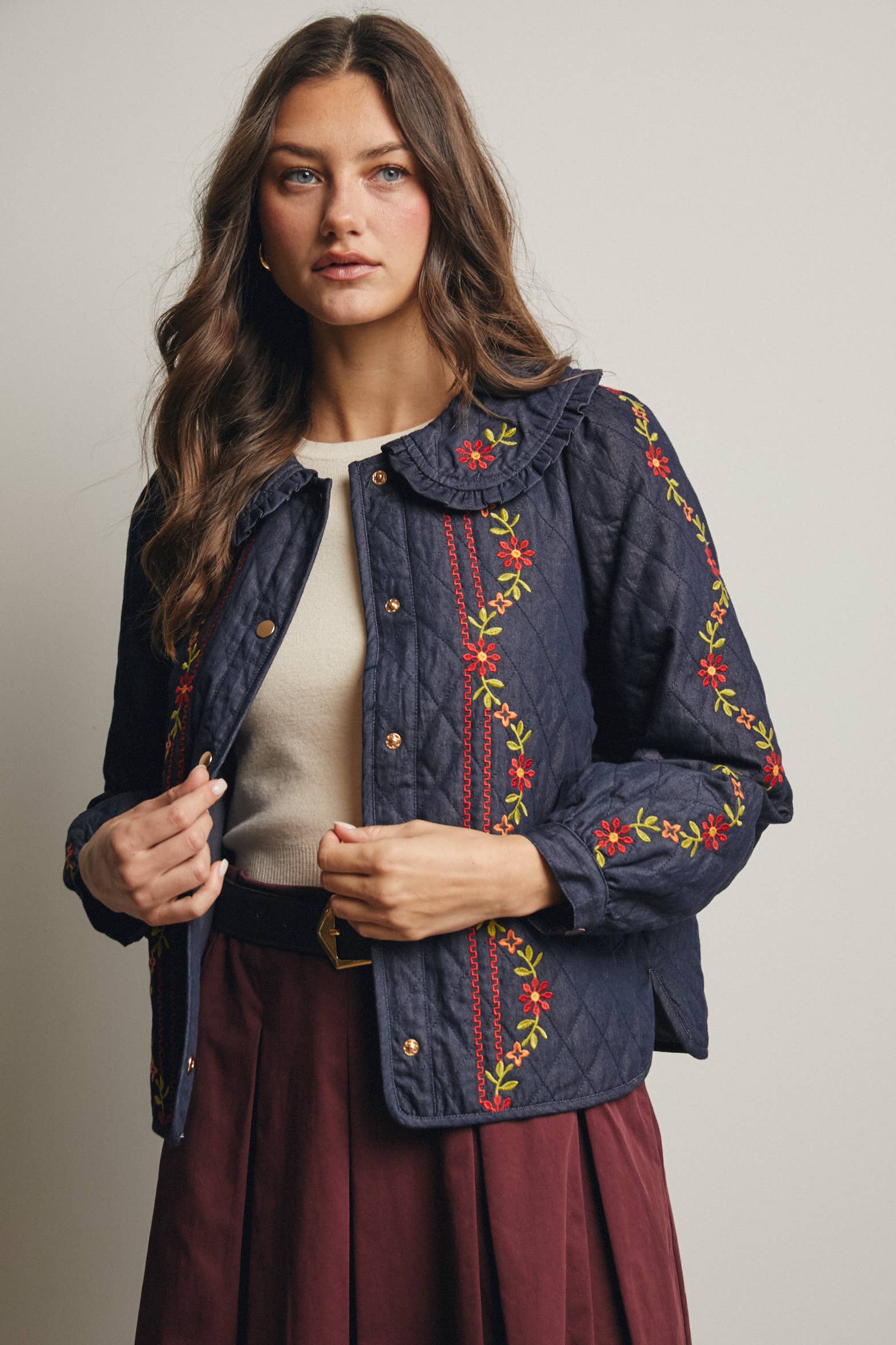 Midnight Indigo Embroidered Quilted Denim Jacket FJ0008 for wholesale on Faire3