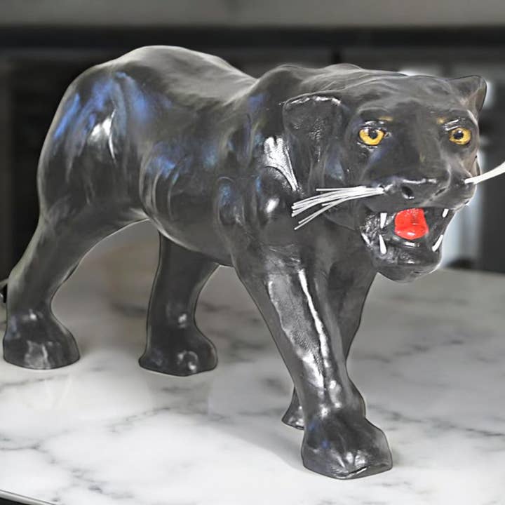Handmade Leather Panther Statue | Eco-Friendly Wildlife Decor | Indian Artisan Animal Figurine for wholesale by Something wild