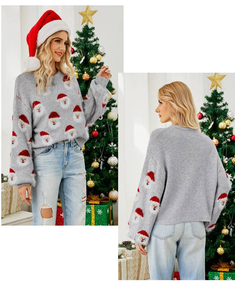Suhkasana - Wholesale Knit Sweater - Women's - Santa Claus Pattern Knit Christmas Sweater Pullover for Women12