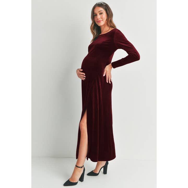 Hello Miz - Wholesale Dress - Maternity - Velvet Long Sleeve Maternity Midi Dress