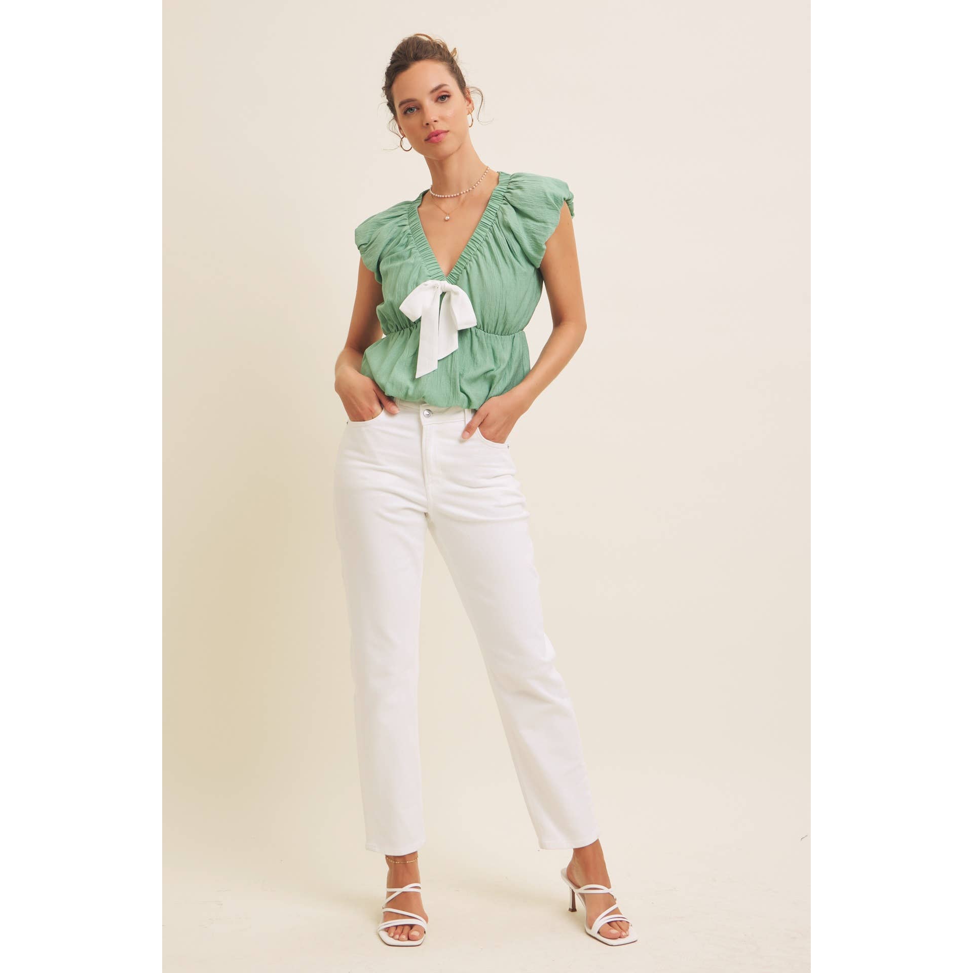 in february - Wholesale Blouse - Women's - SEASONLESS FEMININE CRINKLE BLOUSE WITH CONTRAST BOW TIE23