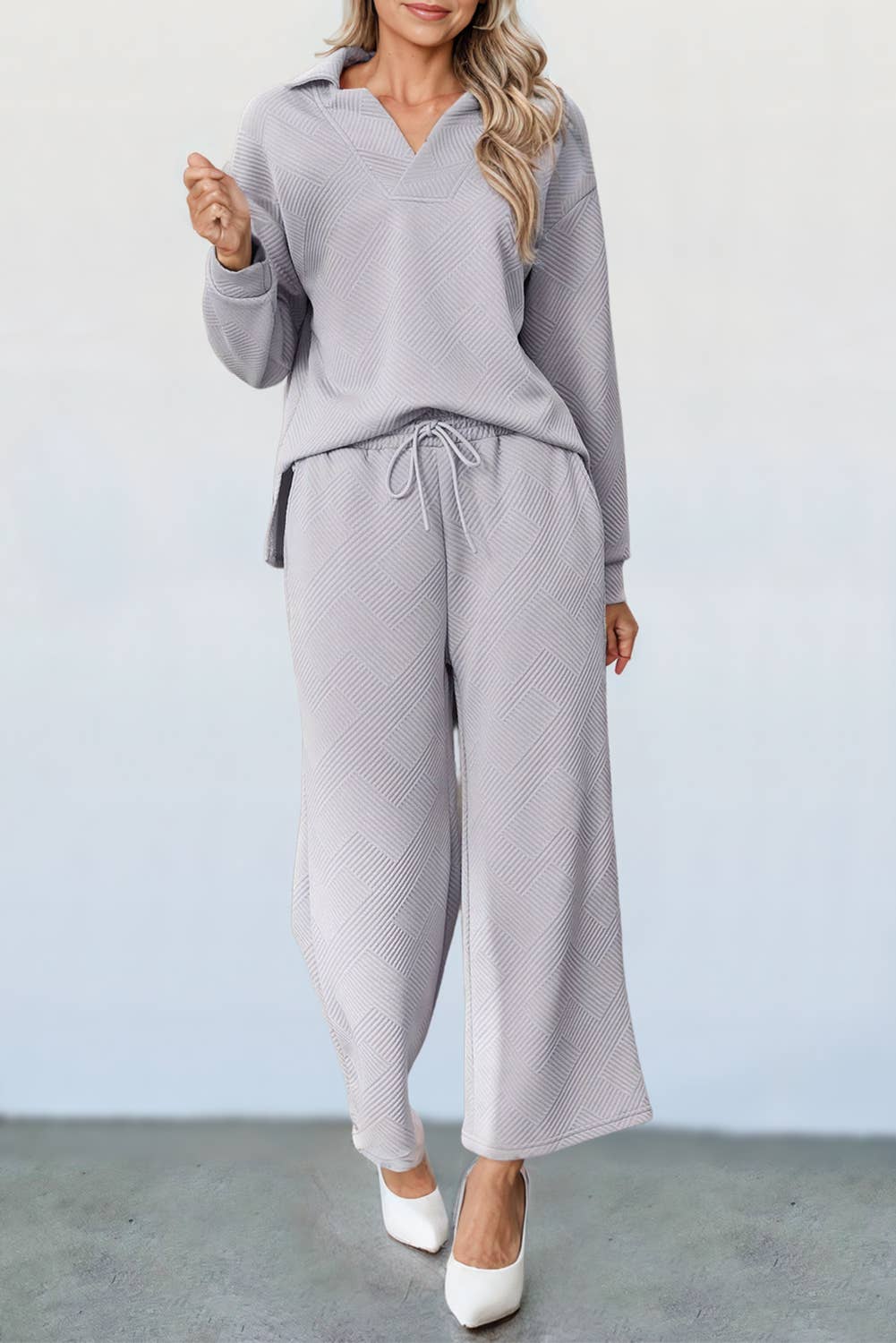 Aapparella - Wholesale Top & Pant Set (NOT Loungewear) - Women's - Textured Collared V Neck Top & Pants Set | S-XL2