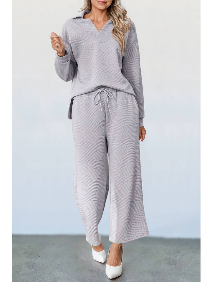 Aapparella - Wholesale Top & Pant Set (NOT Loungewear) - Women's - Textured Collared V Neck Top & Pants Set | S-XL2