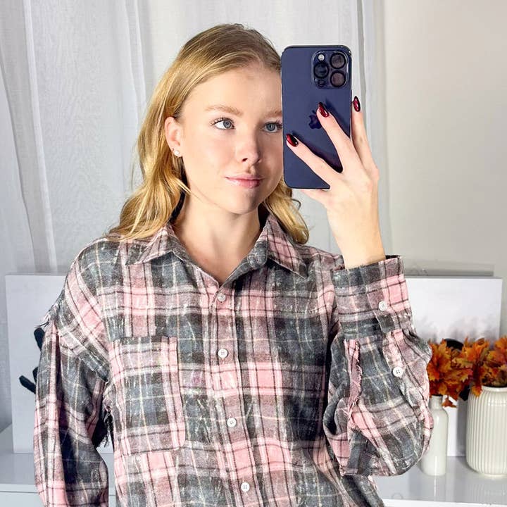 Chaqueta de punto a cuadros de manga larga T10979 para venta al por mayor de White Birch