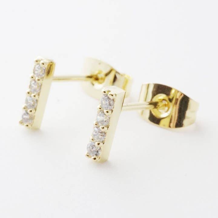 Flat Drop Crystal Bar Earrings for wholesale by Honeycat Jewelry