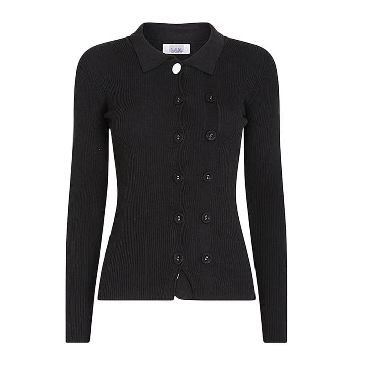 Black Rib Knit Shirt Top With Button Details for wholesale by London Atelier Byproduct