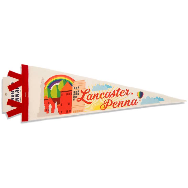 Lancaster City Pa Skyline Rainbow Hand-Illustrated Pennant for wholesale by Lucky Mfg. Co.