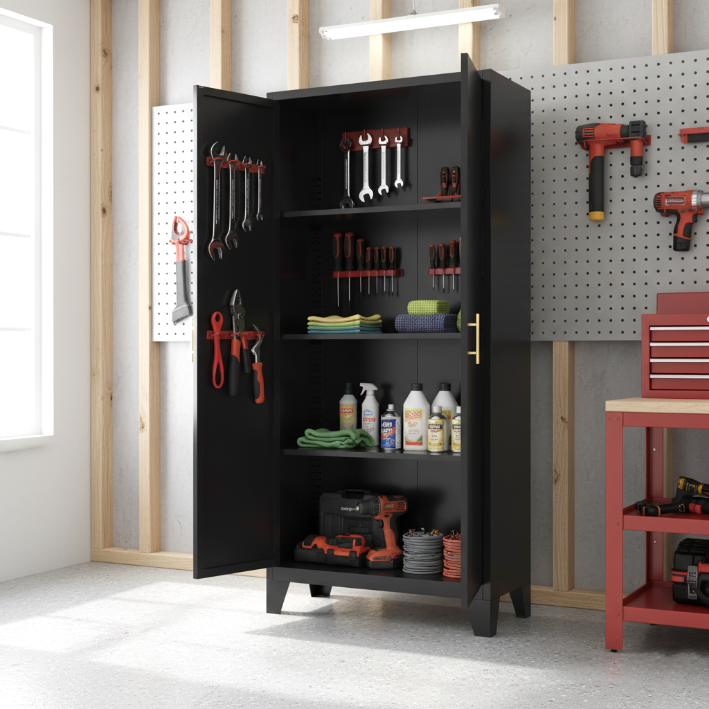 HOMYCASA DESIGN INC - Vente Armoire - Armoire de rangement en métal pour garage de 71'' avec portes et étagères1