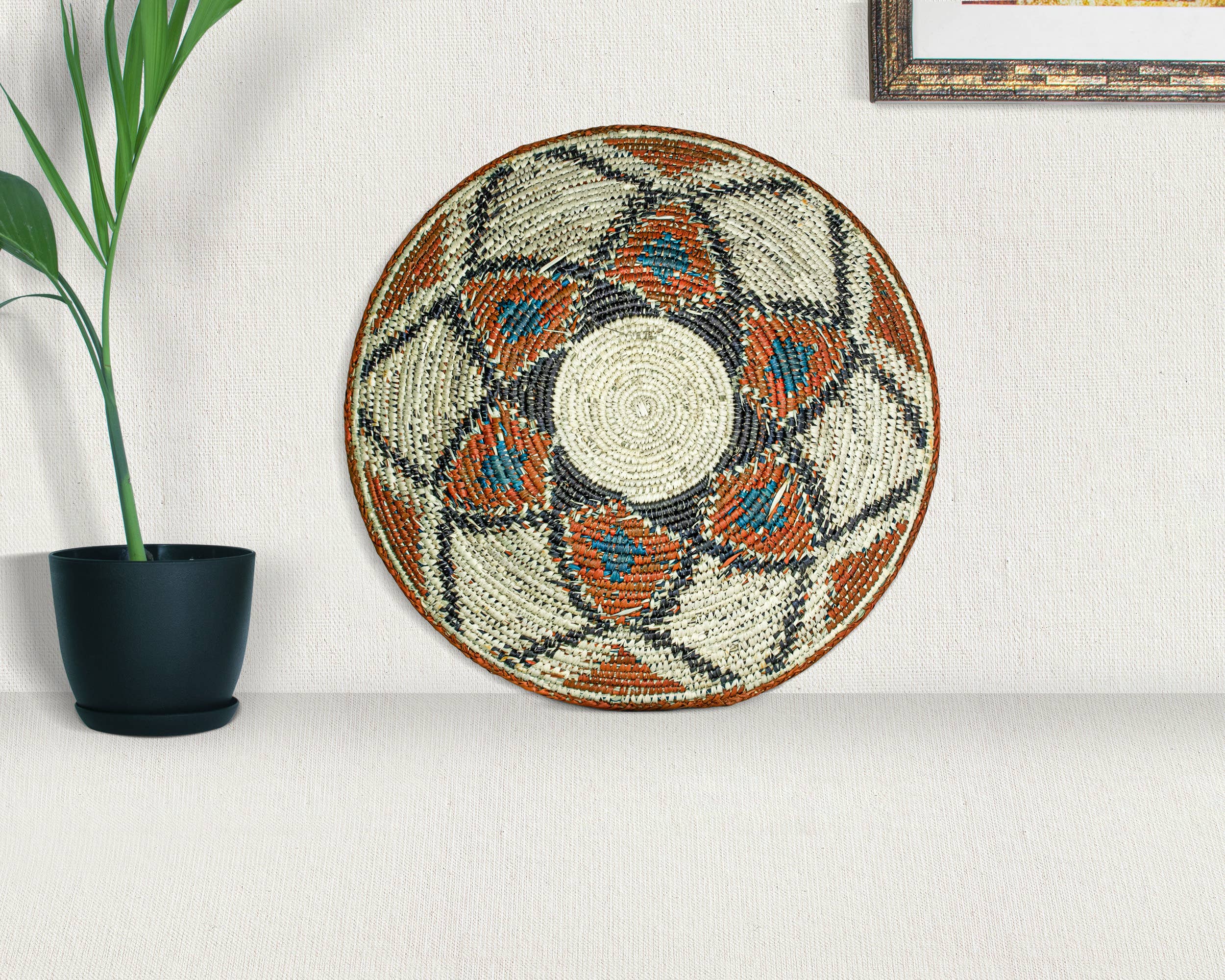 ArtisanalEmporiumLLC - Wholesale Wall Accent - 14" Handwoven Lotus Blue Bowl for Wall Basket Decor4