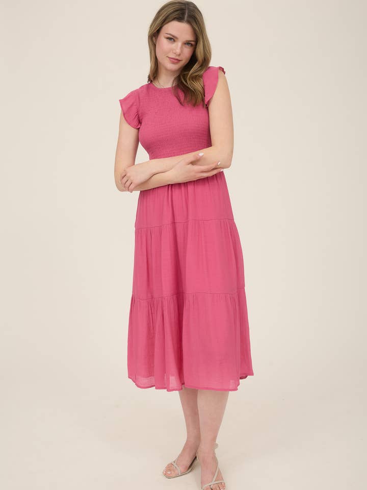 Blu Pepper - Venta al por mayor Vestido - Mujer - Vestido midi con volantes y cuerpo fruncido15