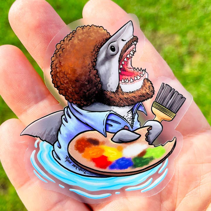 CLEAR STICKER: "Painter Shark" Parody for wholesale by Ryan McCulloch Art