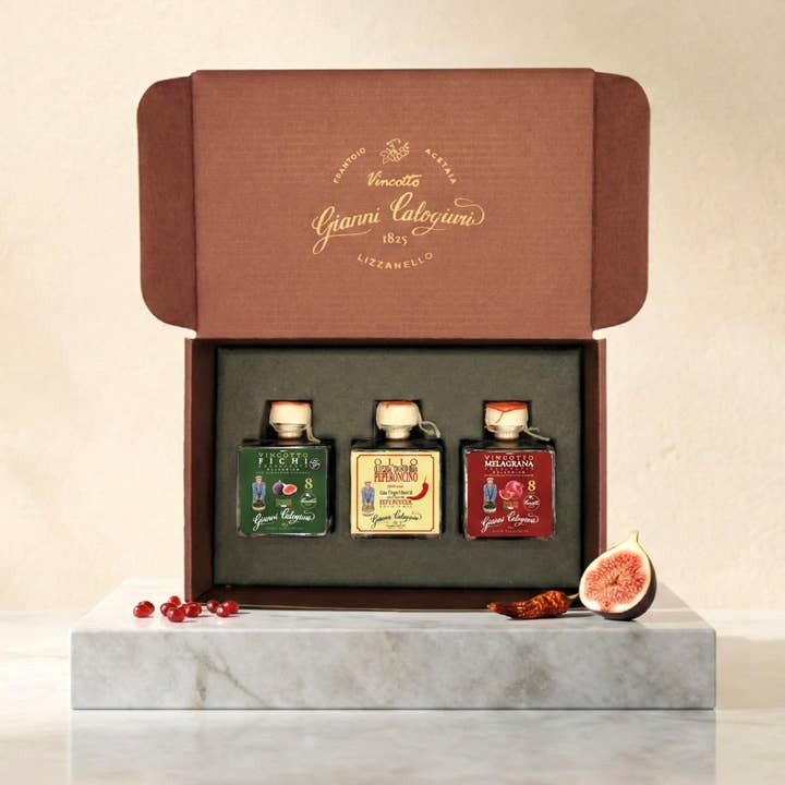 Caixa de Presente com 3 Garrafas de 50 ml por atacado de Vincotto Balsamico Gianni Calogiuri Azienda Agricola