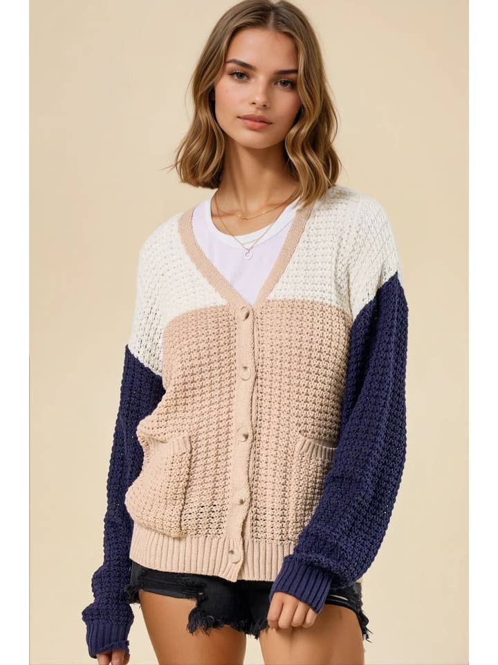 Zand/marine Sweatervest met colorblock - 10139J voor groothandel op Faire1